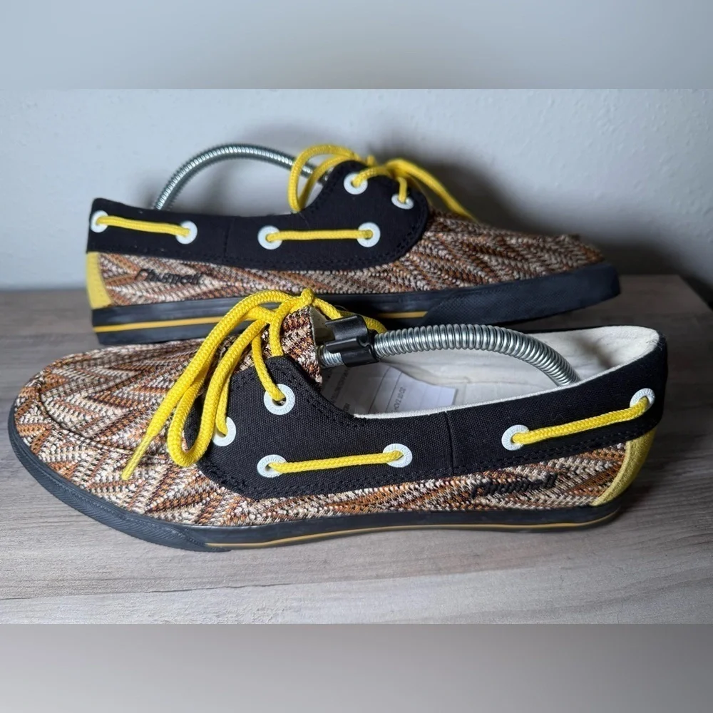 Men's Loafers/Boat Shoes,Zig Zag Design,Brown Yellow & Black,Size US 9,NWT